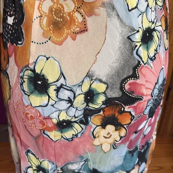 Chico's watercolor Silk Wearable Art Fit & Flare Silk Y2K Slip Midi Dress M/L - Picture 4 of 13